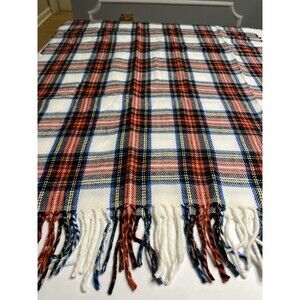 J Crew Tartan Plaid Red Blue Cream 25x80” Scarf Wrap Shawl - MSRP $49.50